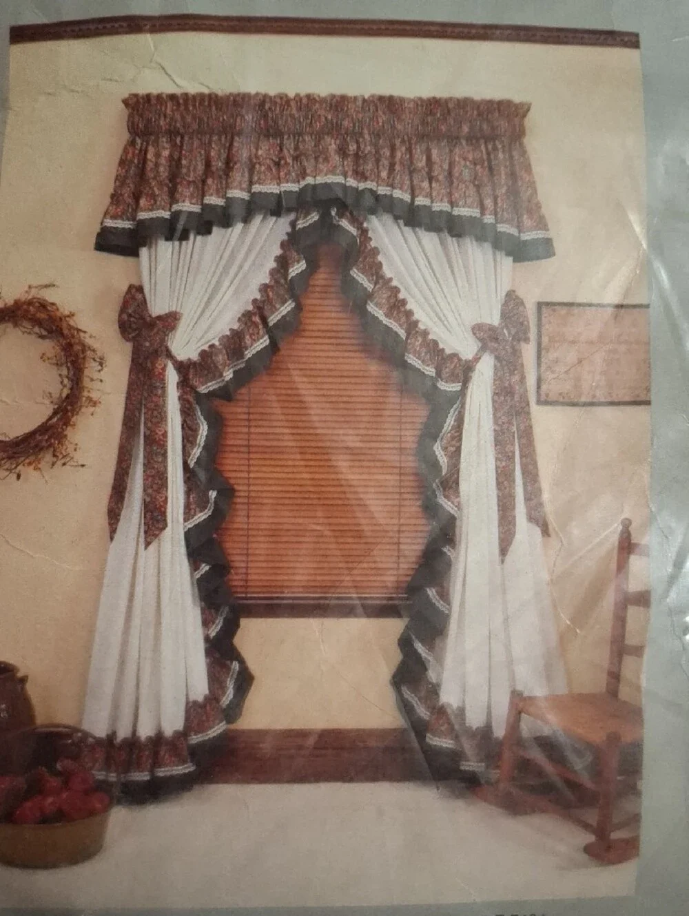 Emerald Burgundy and White Layered Curtain Set